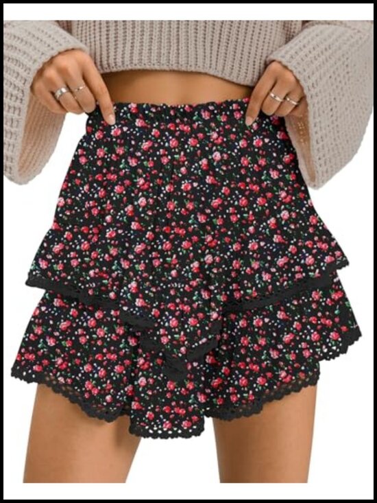 Pants - Women's High Waist Pleated Ruffle Tiered Skorts Flowy Athletic Golf Shorts